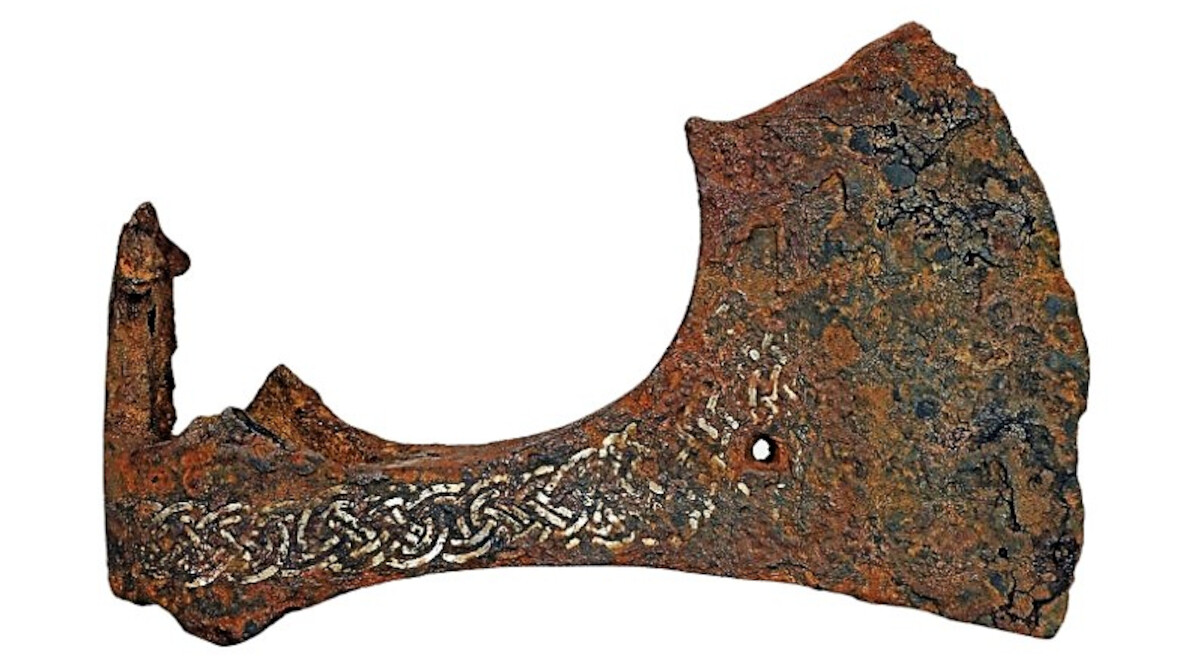 Żeleźce topora odkryte w Czernihowie na Ukrainie przed konserwacją. Źródło: <a href='http://prostir.museum/static/images/_publications/FA001.jpg' rel='noopener'>Narodowe Muzeum Historii Ukrainy w Kijowie </a>.