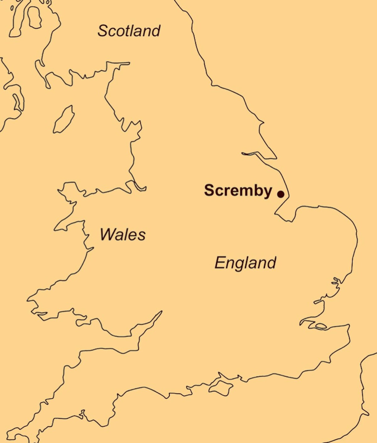 Lokalizacja anglosaksońskiego cmentarzyska z V-VI w. w Scremby w Wielkiej Brytanii. Źródło: K. A. Hemer, H. Willmott,J. E. Evans, M. Buckley, Ivory from early Anglo-Saxon burials in Lincolnshire - A biomolecular study, Journal of Archaeological Science: Reports, t. 49 (2023), s. 2, ryc. 1.