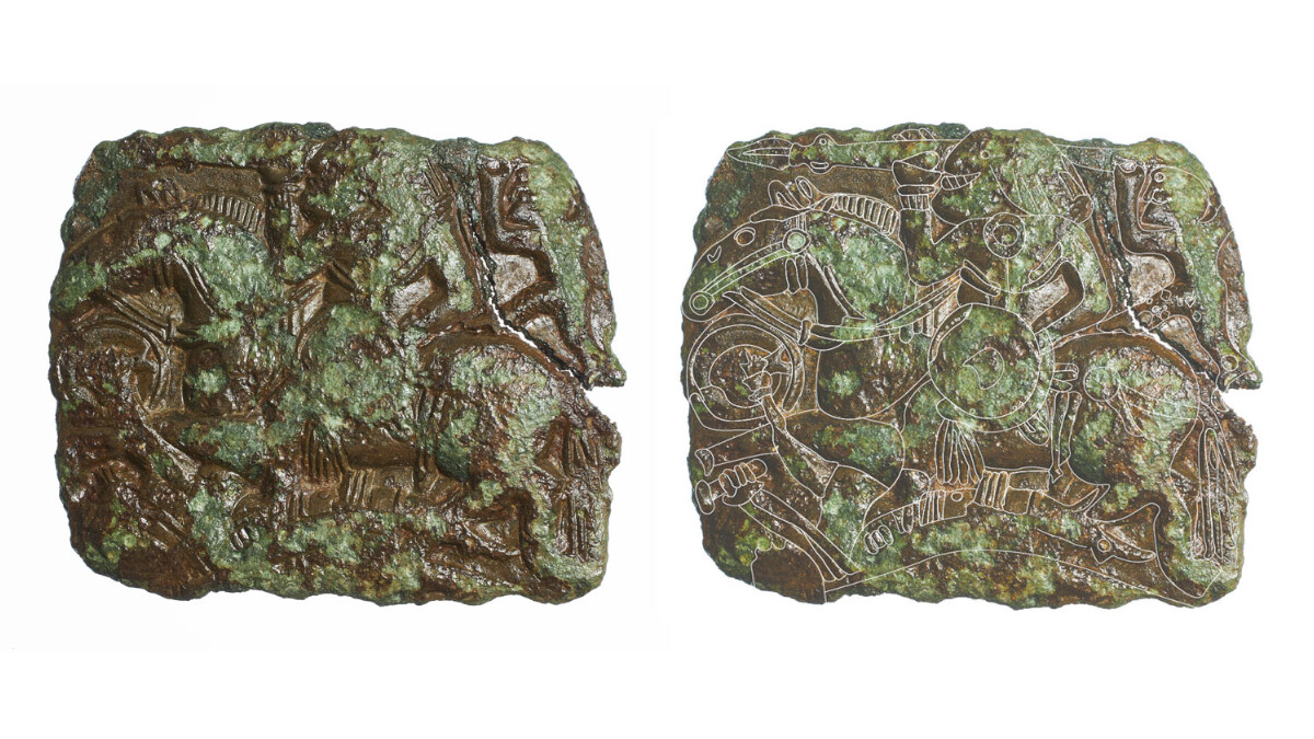 Widoczny na patrycy motyw jeźdźca, <a href='https://archaeology.org/wp-content/uploads/2025/03/News-20250402-Denmark-Patrice-Line-Overlay.jpg'>Mads Lou Bendtsen/The National Museum of Denmark</a>